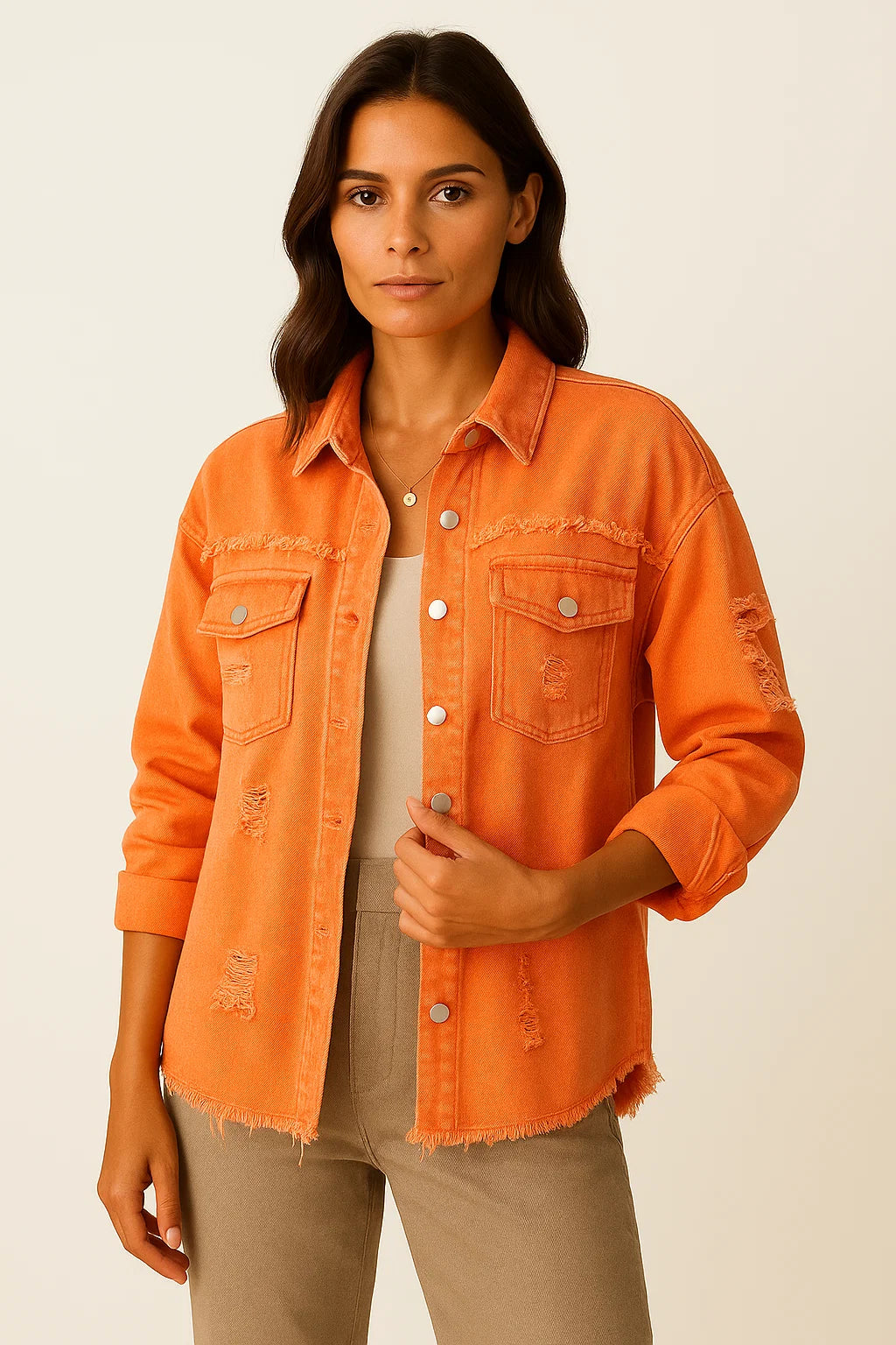 Womens Oversized Denim Jacket Casual Vintage Look with Chest Pockets 2