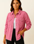 Womens Oversized Denim Jacket Casual Vintage Look with Chest Pockets 1