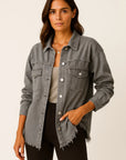 Womens Oversized Denim Jacket Casual Vintage Look with Chest Pockets 3