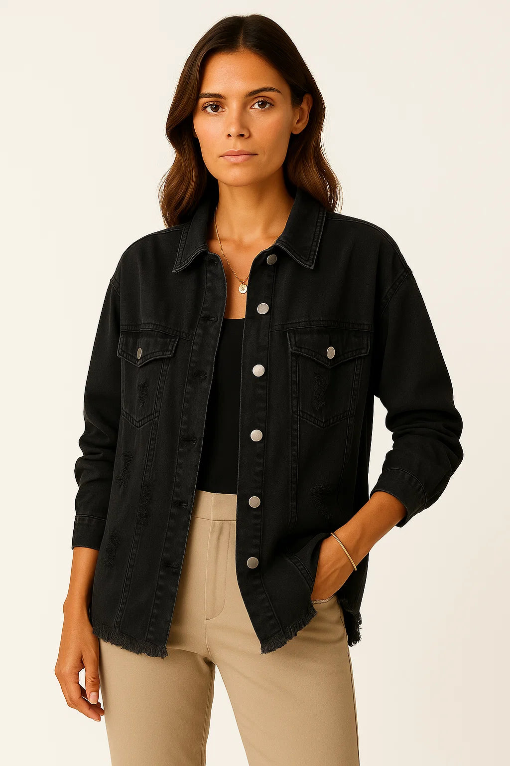 Womens Oversized Denim Jacket Casual Vintage Look with Chest Pockets 4