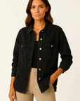 Womens Oversized Denim Jacket Casual Vintage Look with Chest Pockets 4