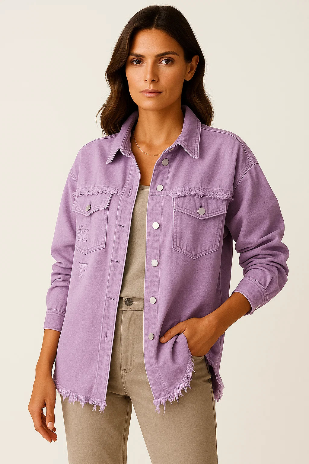 Womens Oversized Denim Jacket Casual Vintage Look with Chest Pockets 5