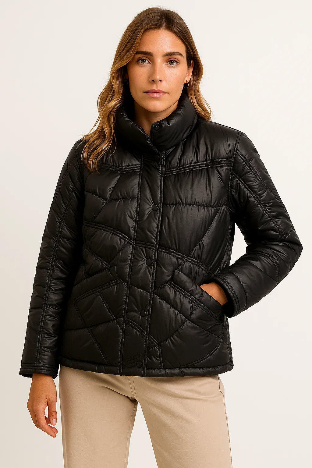 Womens Lightweight Winter Jacket - Casual Grey Puffer Jacket for Transitional Weather, Comfortable Polyester Outerwear 3
