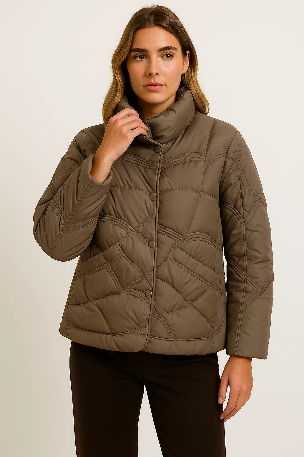 Womens Lightweight Winter Jacket - Casual Grey Puffer Jacket for Transitional Weather, Comfortable Polyester Outerwear 4
