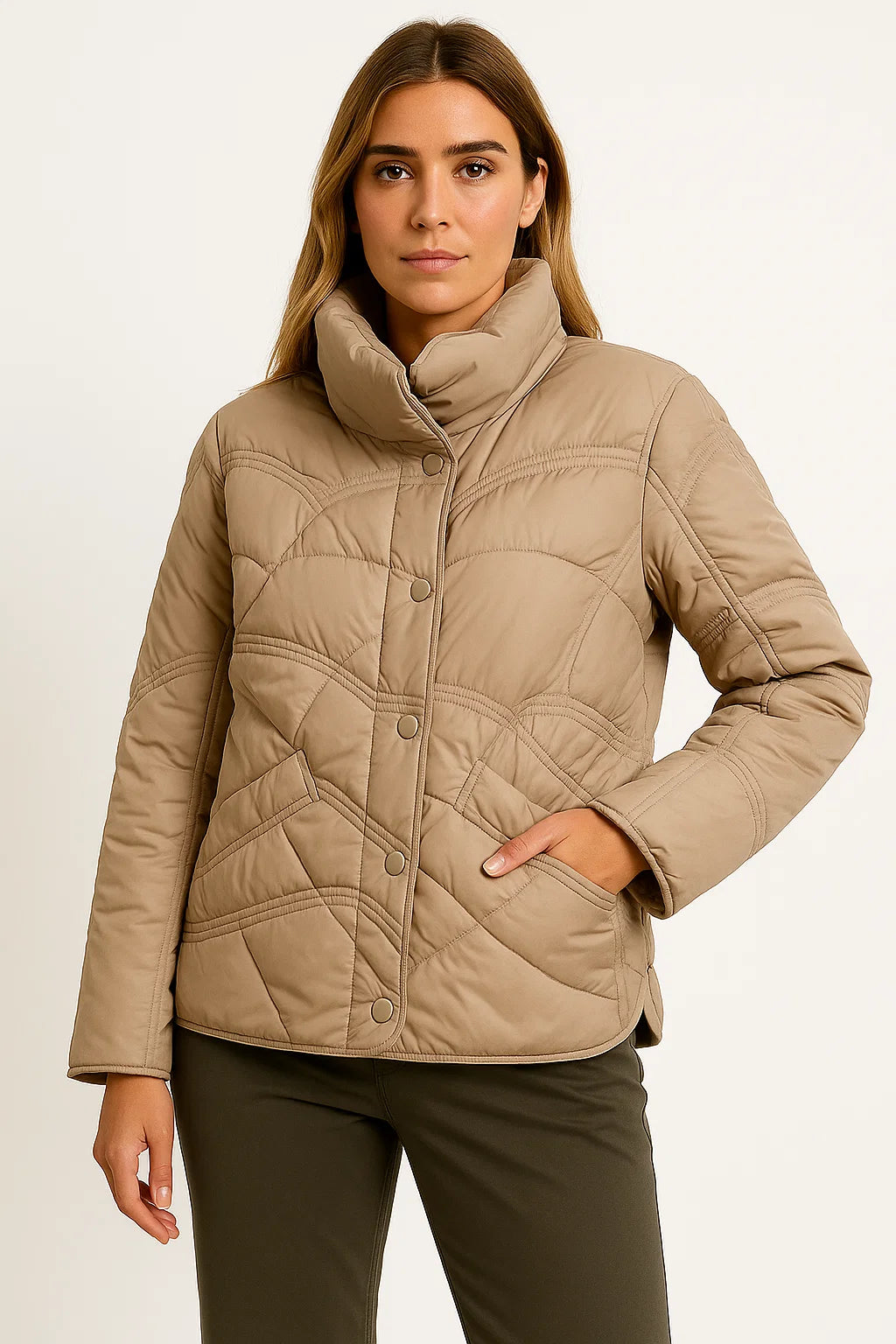 Womens Lightweight Winter Jacket - Casual Grey Puffer Jacket for Transitional Weather, Comfortable Polyester Outerwear 1