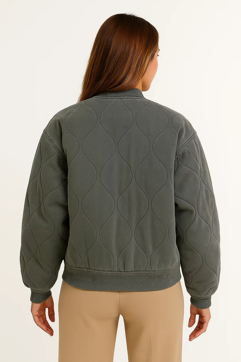 Womens Bomber Jacket Black Cotton Casual Comfortable Design With Side Pockets 2
