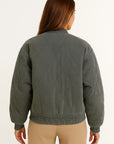 Womens Bomber Jacket Black Cotton Casual Comfortable Design With Side Pockets 2