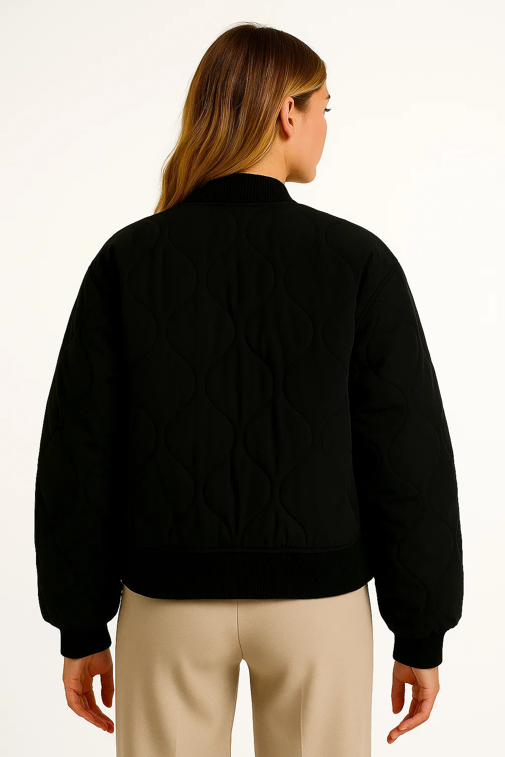 Womens Bomber Jacket Black Cotton Casual Comfortable Design With Side Pockets 4