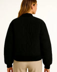 Womens Bomber Jacket Black Cotton Casual Comfortable Design With Side Pockets 4