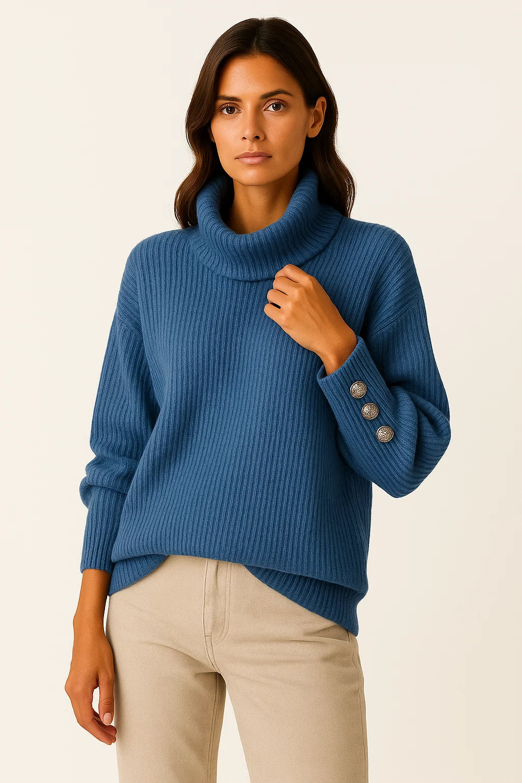 Womens Turtleneck Sweater Grey Soft Knit Comfortable Elegant Design 3