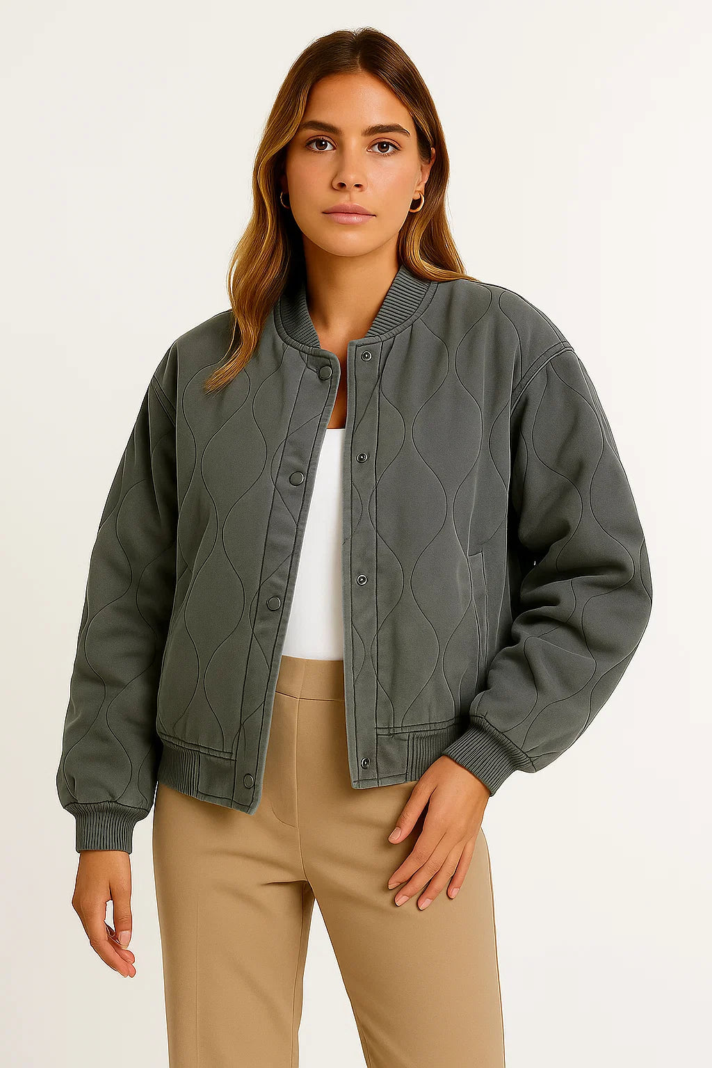 Womens Bomber Jacket Black Cotton Casual Comfortable Design With Side Pockets 1