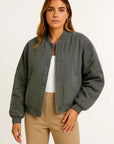Womens Bomber Jacket Black Cotton Casual Comfortable Design With Side Pockets 1