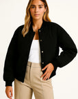 Womens Bomber Jacket Black Cotton Casual Comfortable Design With Side Pockets 3