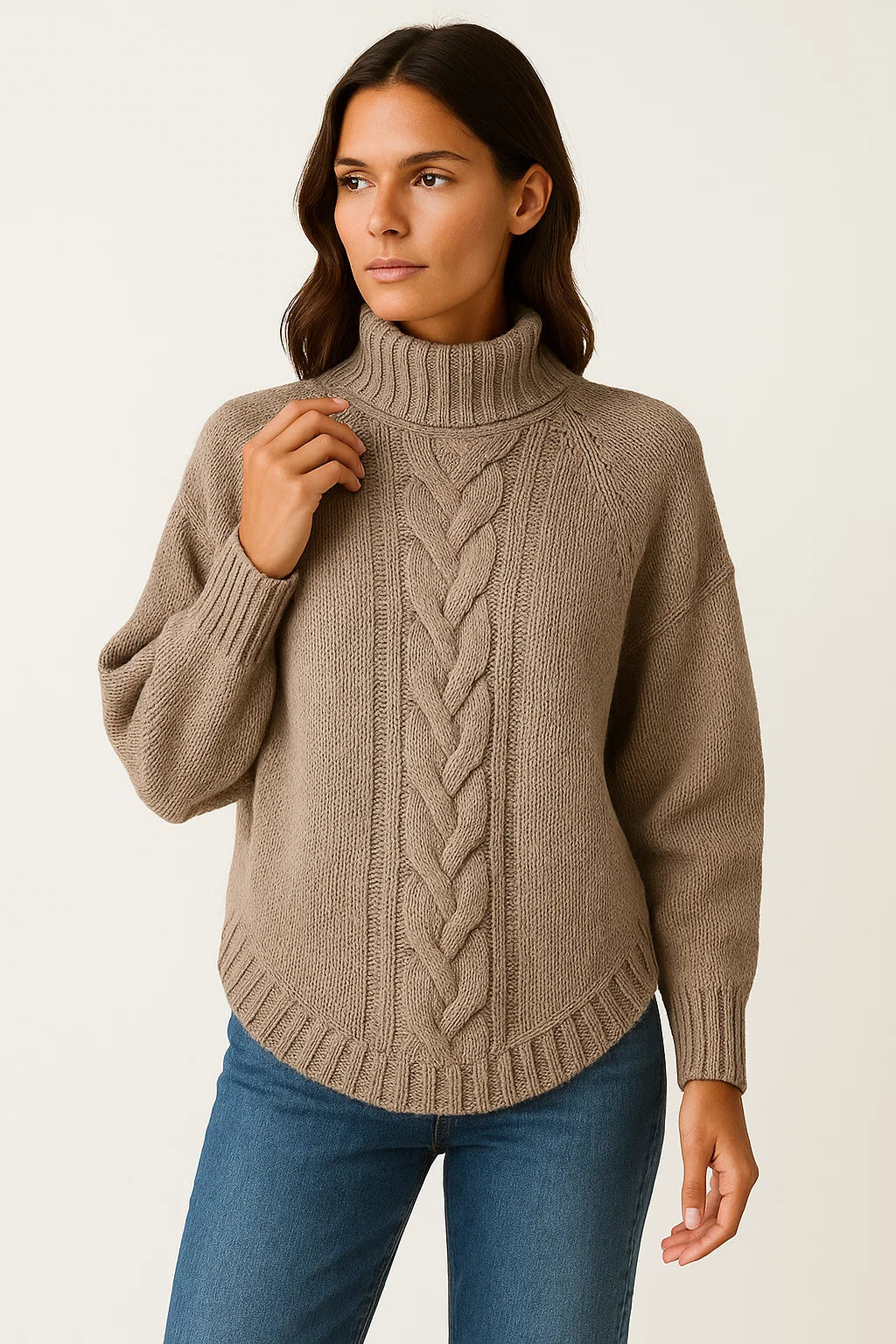 Womens Turtleneck Sweater Olive Green Relaxed Fit Soft Material 3
