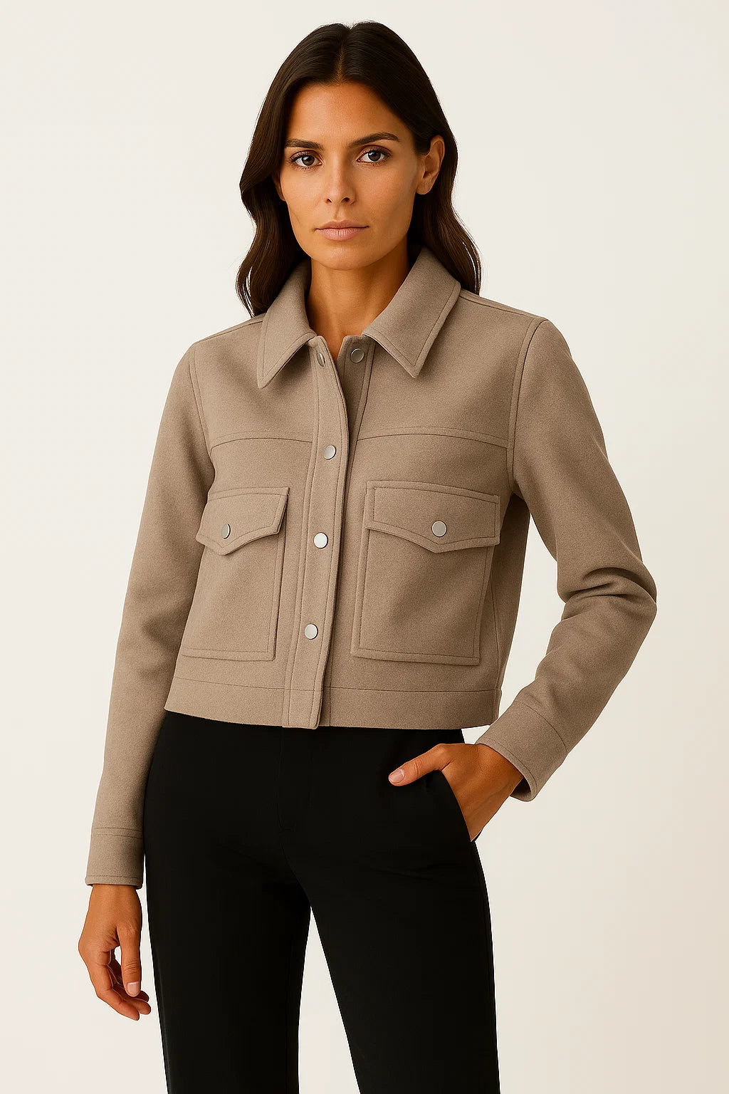 Womens Jacket Dark Blue Polyester Elegant Long Sleeve Buttons Pockets Loose Fit 1