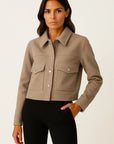 Womens Jacket Dark Blue Polyester Elegant Long Sleeve Buttons Pockets Loose Fit 1