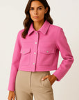 Womens Jacket Dark Blue Polyester Elegant Long Sleeve Buttons Pockets Loose Fit 3