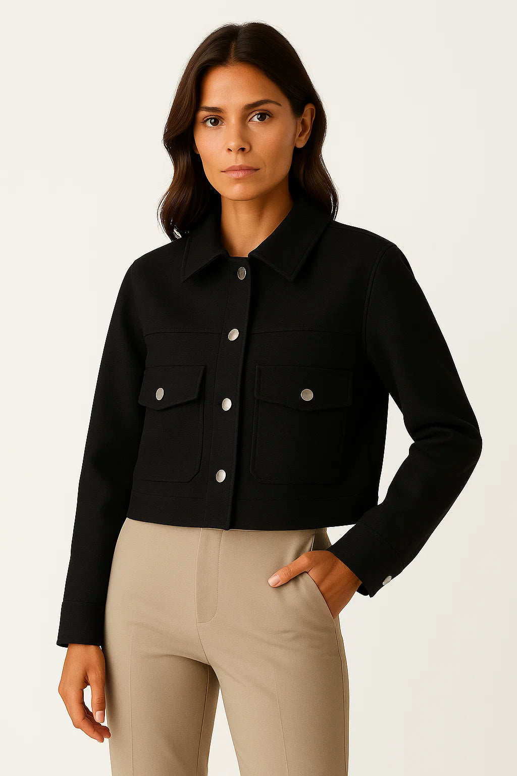 Womens Jacket Dark Blue Polyester Elegant Long Sleeve Buttons Pockets Loose Fit 2