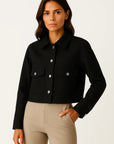 Womens Jacket Dark Blue Polyester Elegant Long Sleeve Buttons Pockets Loose Fit 2