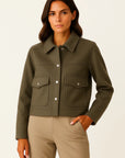 Womens Jacket Dark Blue Polyester Elegant Long Sleeve Buttons Pockets Loose Fit 4