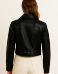 Womens Jacket Oversized Black PU Leather Retro Biker With Belt Casual Fit 3