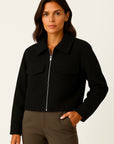 Womens Jacket Grey Vintage Long Sleeve With Pockets Zipper Elegant Collar Soft Fabric 2