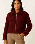 Womens Jacket Grey Vintage Long Sleeve With Pockets Zipper Elegant Collar Soft Fabric 5