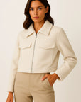 Womens Jacket Grey Vintage Long Sleeve With Pockets Zipper Elegant Collar Soft Fabric 3