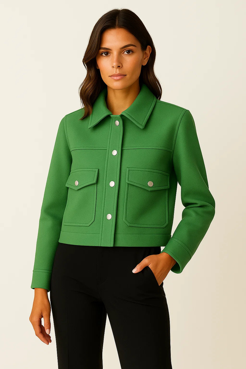 Womens Jacket Dark Blue Polyester Elegant Long Sleeve Buttons Pockets Loose Fit 5