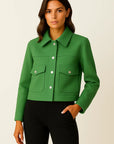 Womens Jacket Dark Blue Polyester Elegant Long Sleeve Buttons Pockets Loose Fit 5