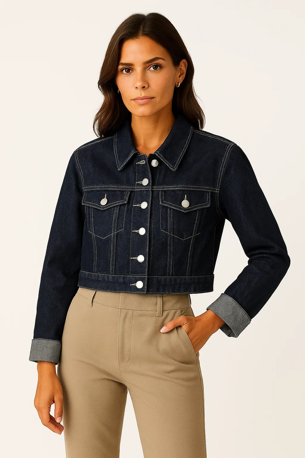 Womens Denim Jacket Blue Loose Fit Vintage With Pockets Long Sleeves Classic Collar 1