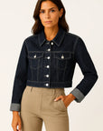 Womens Denim Jacket Blue Loose Fit Vintage With Pockets Long Sleeves Classic Collar 1