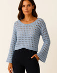 Womens Crochet Top White Wool Knit Long Sleeve Crop Pullover Beach Bikini Cover Up 3