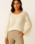 Womens Crochet Top White Wool Knit Long Sleeve Crop Pullover Beach Bikini Cover Up 4