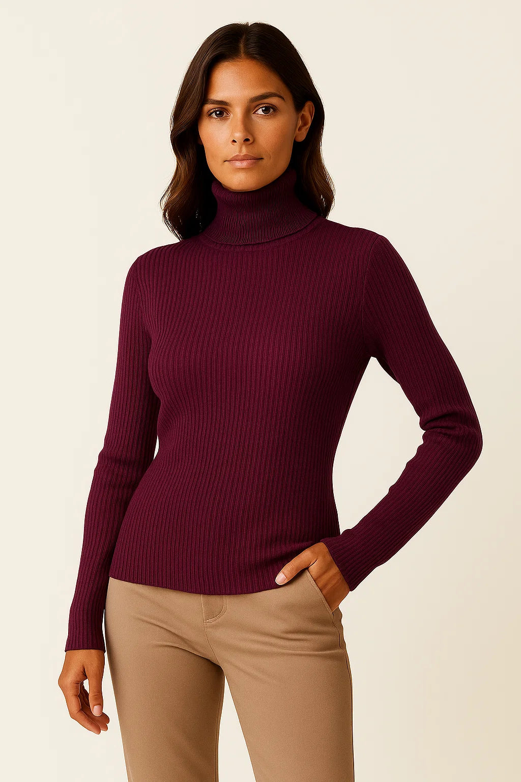 Womens Turtleneck Sweater Beige Cashmere Soft Knit Pullover 6