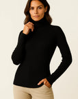 Womens Turtleneck Sweater Beige Cashmere Soft Knit Pullover 9