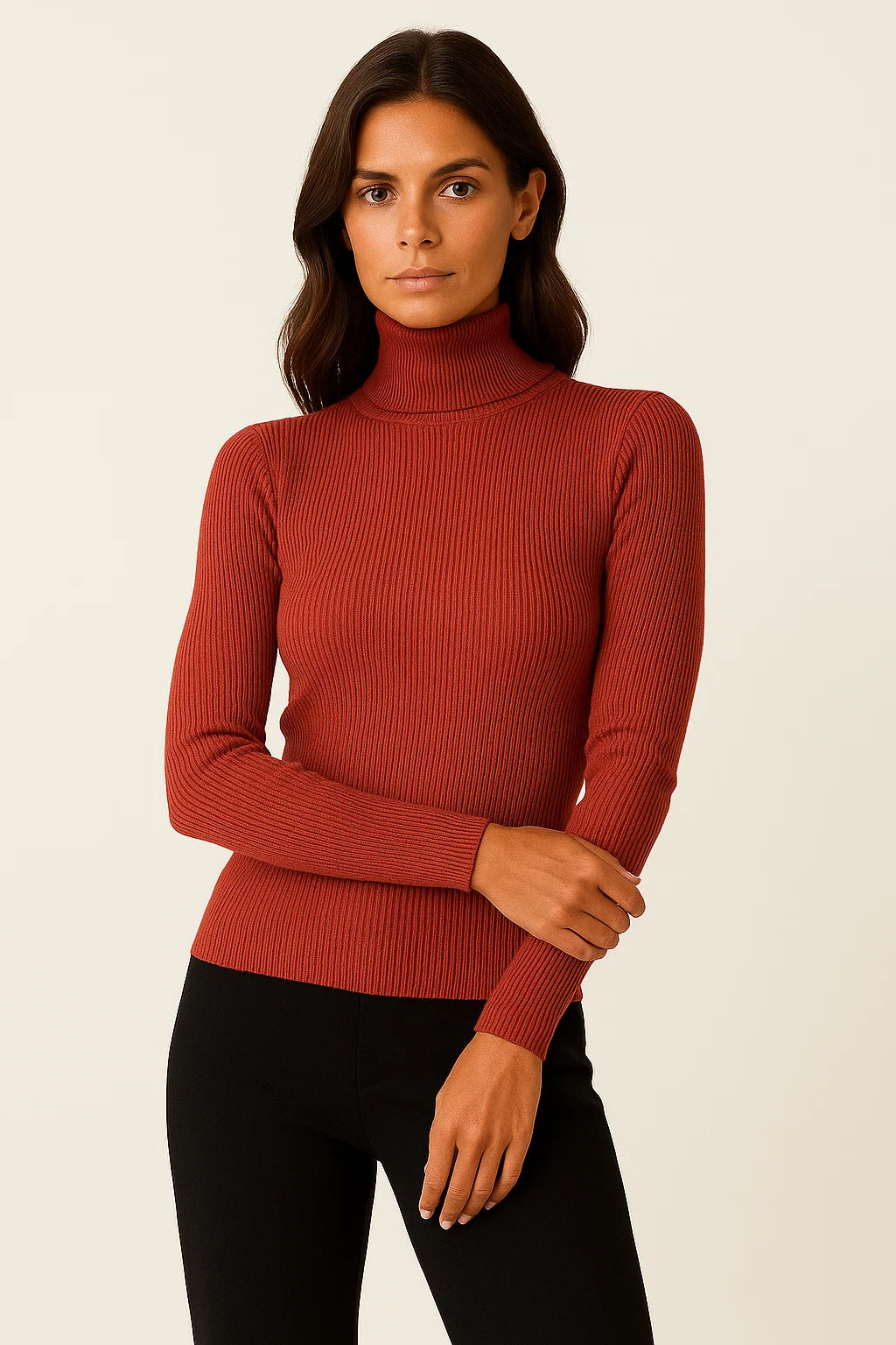 Womens Turtleneck Sweater Beige Cashmere Soft Knit Pullover 7