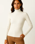 Womens Turtleneck Sweater Beige Cashmere Soft Knit Pullover 10