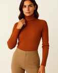 Womens Turtleneck Sweater Beige Cashmere Soft Knit Pullover 4