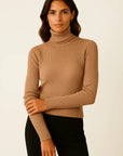 Womens Turtleneck Sweater Beige Cashmere Soft Knit Pullover 1