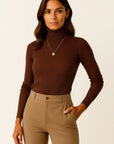 Womens Turtleneck Sweater Beige Cashmere Soft Knit Pullover 5