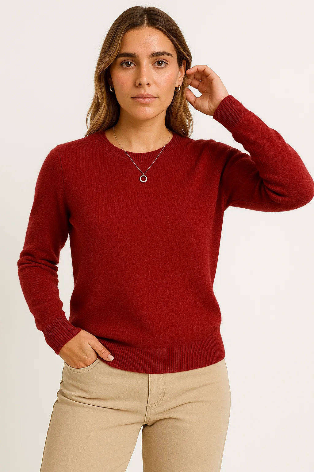 Womens Sweater O-Neck Gray Wool Casual Pullover Autumn Winter Knitwear 1