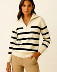 Womens Pullover Sweater Short Style Striped Zipper Spring Autumn Premium 2