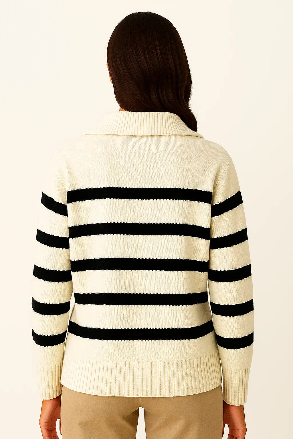 Womens Pullover Sweater Short Style Striped Zipper Spring Autumn Premium 3