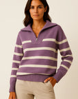 Womens Pullover Sweater Short Style Striped Zipper Spring Autumn Premium 6