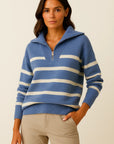 Womens Pullover Sweater Short Style Striped Zipper Spring Autumn Premium 5