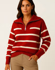 Womens Pullover Sweater Short Style Striped Zipper Spring Autumn Premium 4