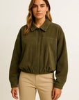 Womens Suede Bomber Jacket Loose Fit Long Sleeve Vintage Brown Green 1
