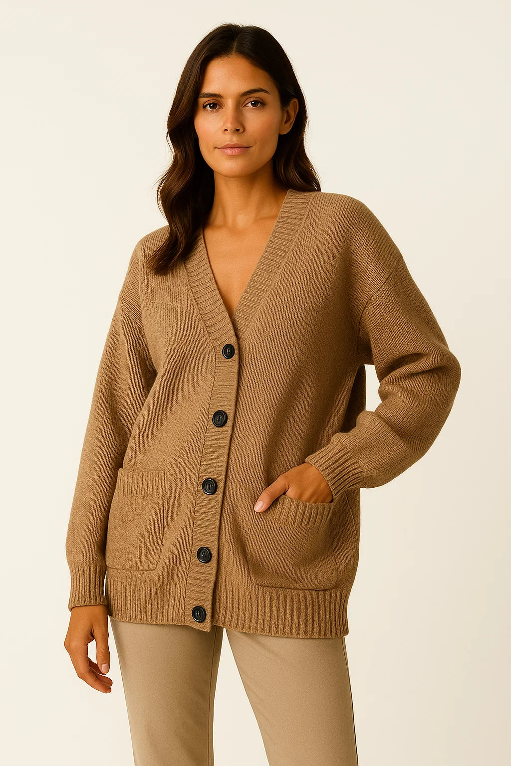 Womens Long Cardigan Sweater, High Elastic Knit V-Neck Loose Fit in Gray for Casual and Formal Wear 1