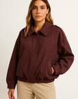 Womens Suede Bomber Jacket Loose Fit Long Sleeve Vintage Brown Green 4